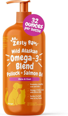 Zesty Paws Wild Alaskan Omega-3 Oil 8.5 oz – Skin & Coat Support for Pets